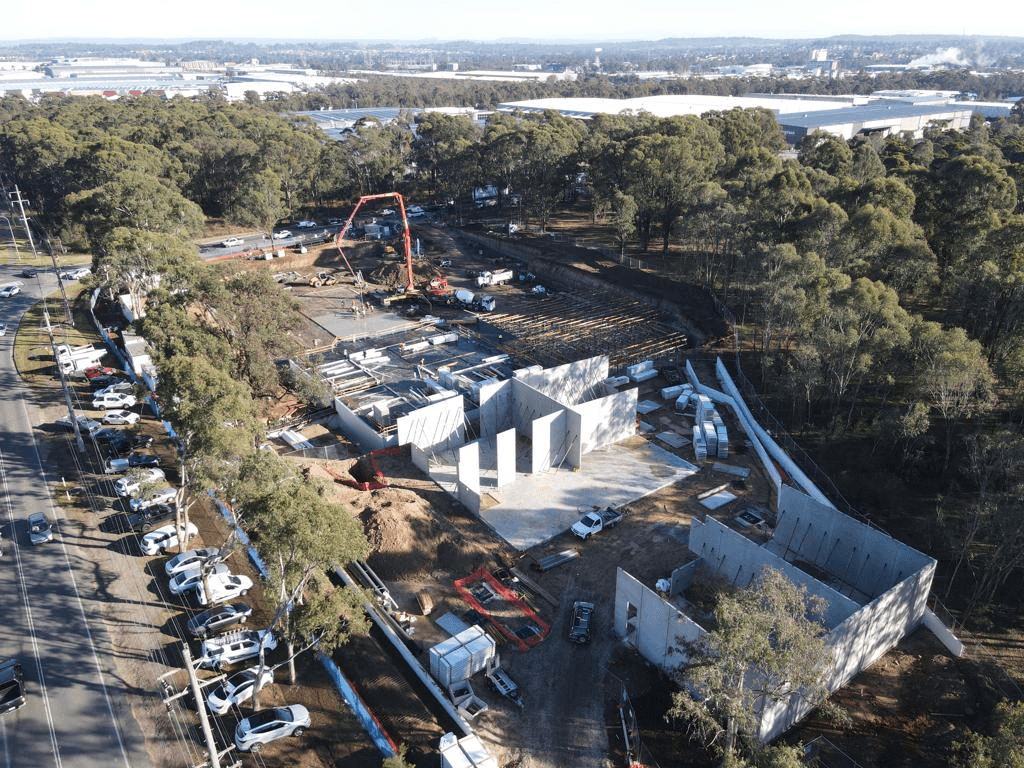 Aerial shot of warehouse units in Prestons under construction