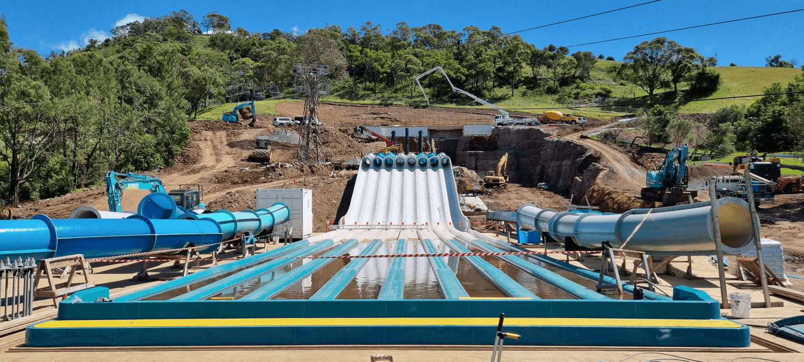 Front on view of Jamberoo Action Park waterslide in construction