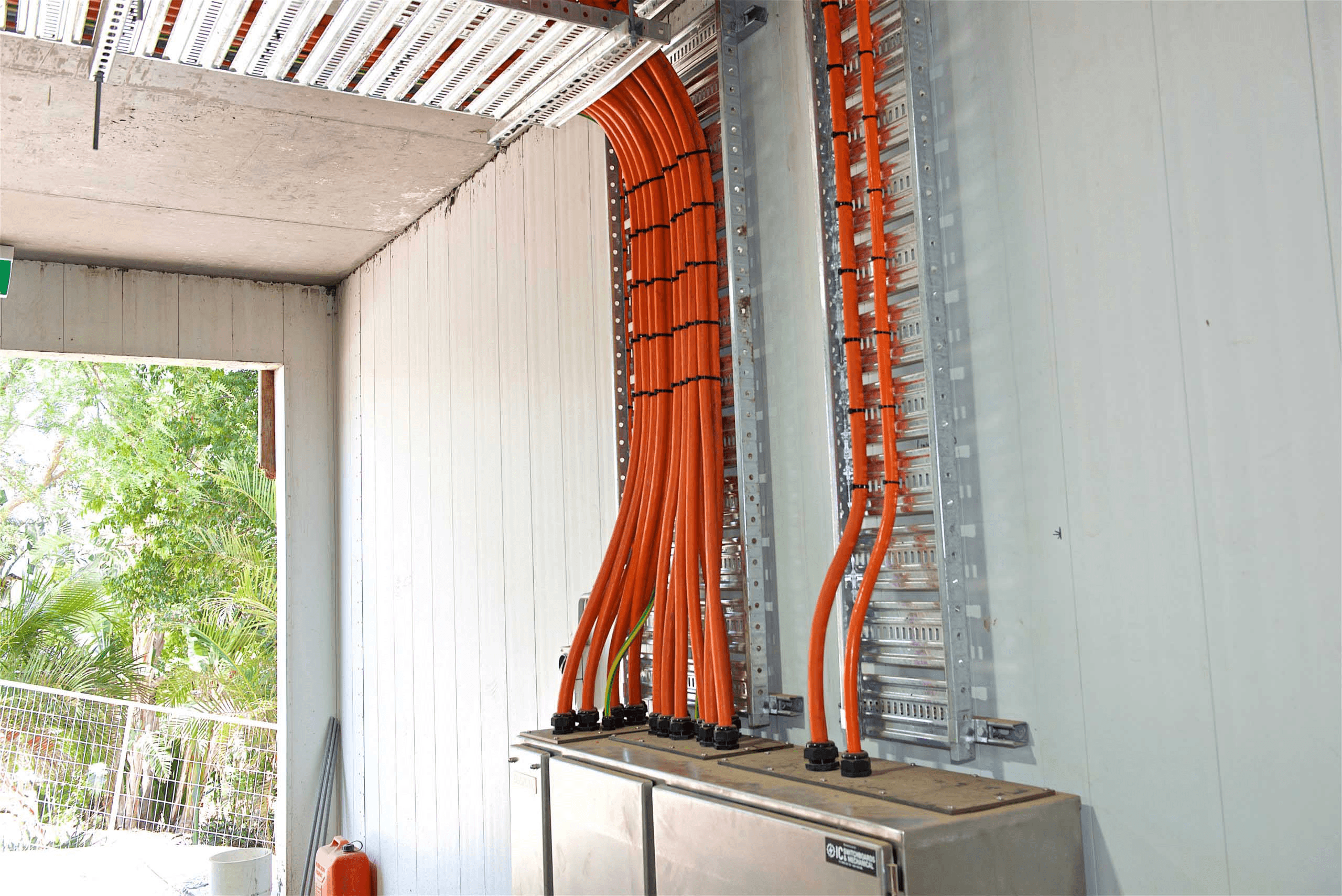 Electrical cables running up the wall inside the pump house at Jamberoo Action Park