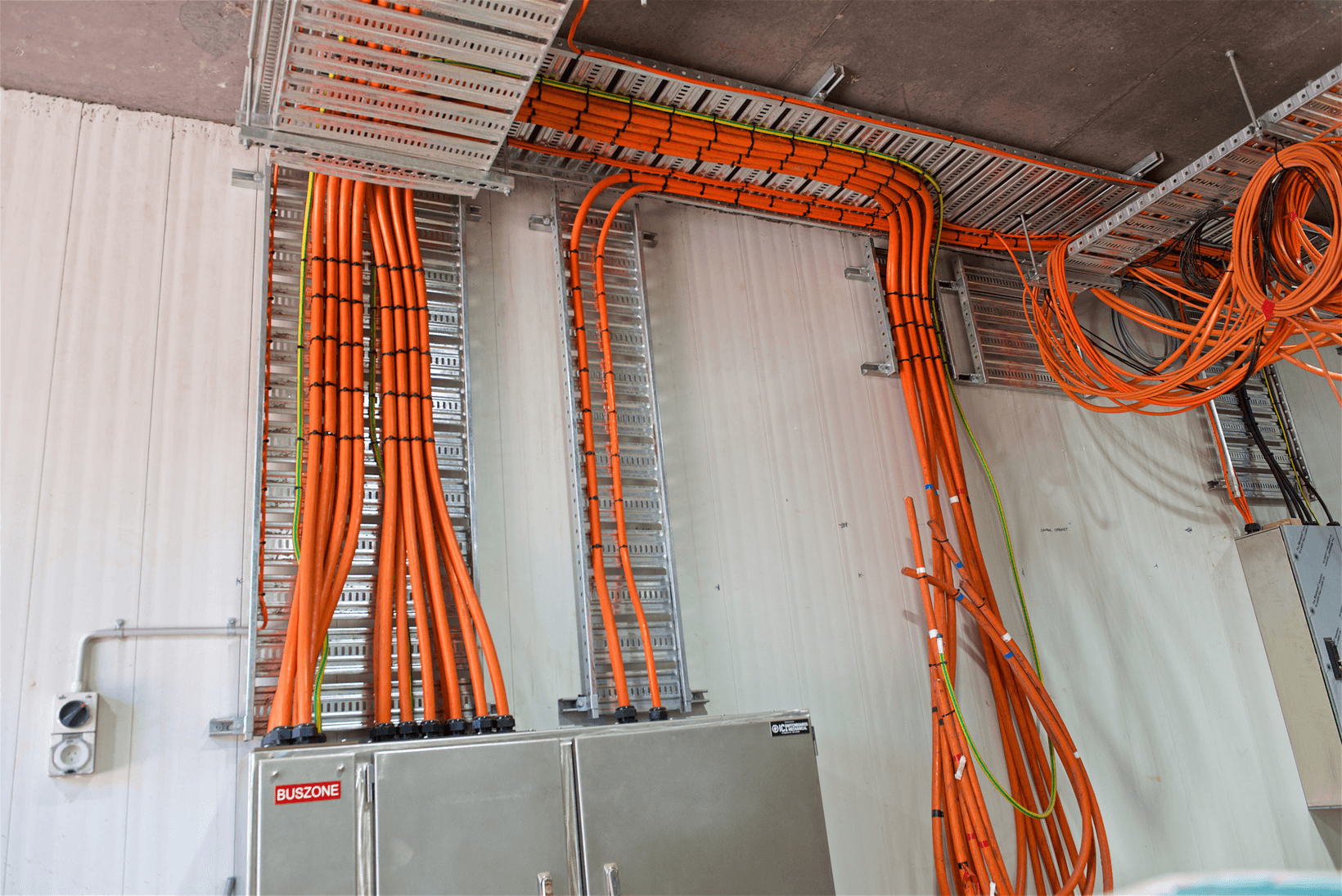 Electrical cables running up the wall inside the pump house at Jamberoo Action Park