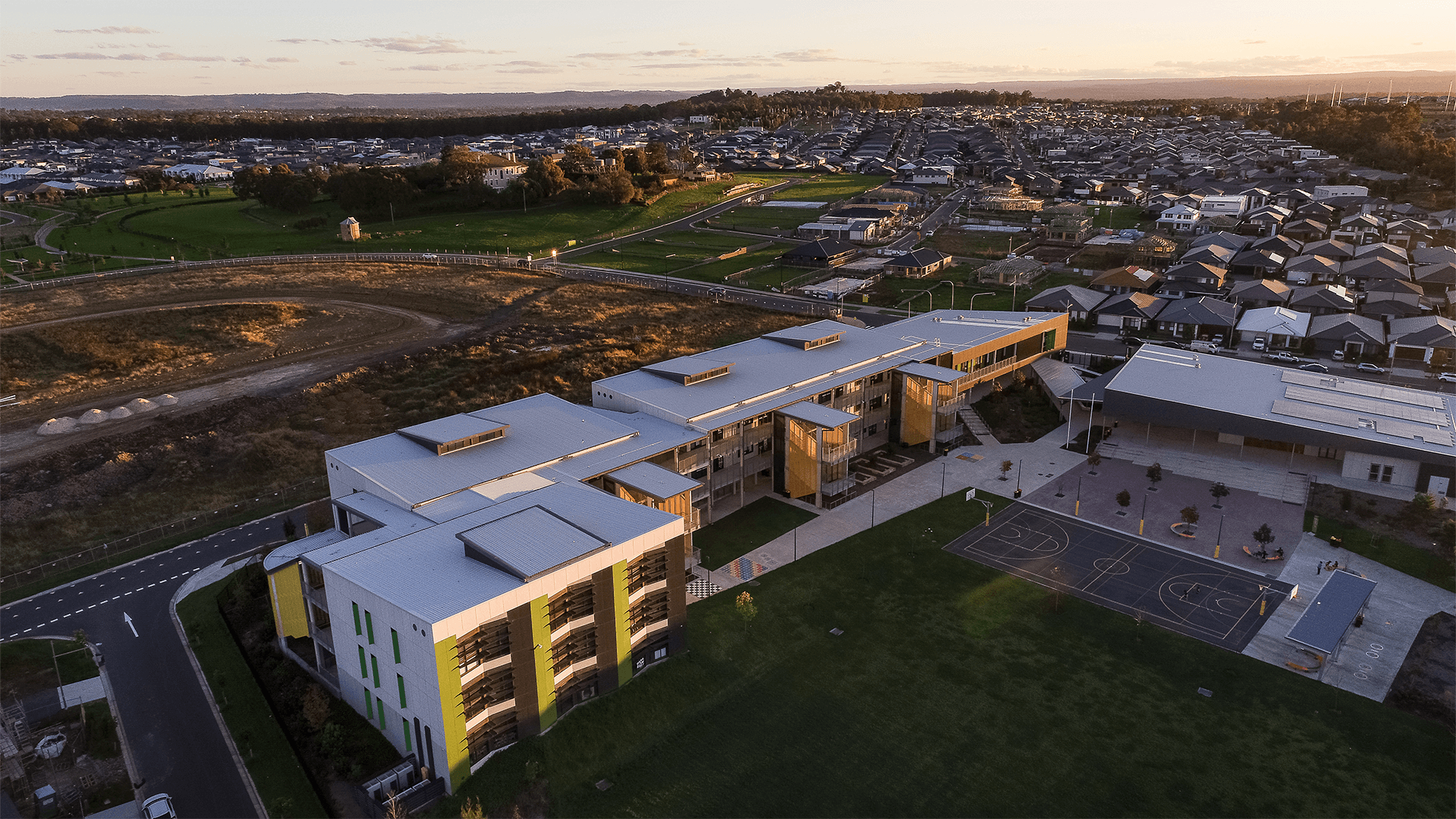 Aerial view of school with Cemintel cladding