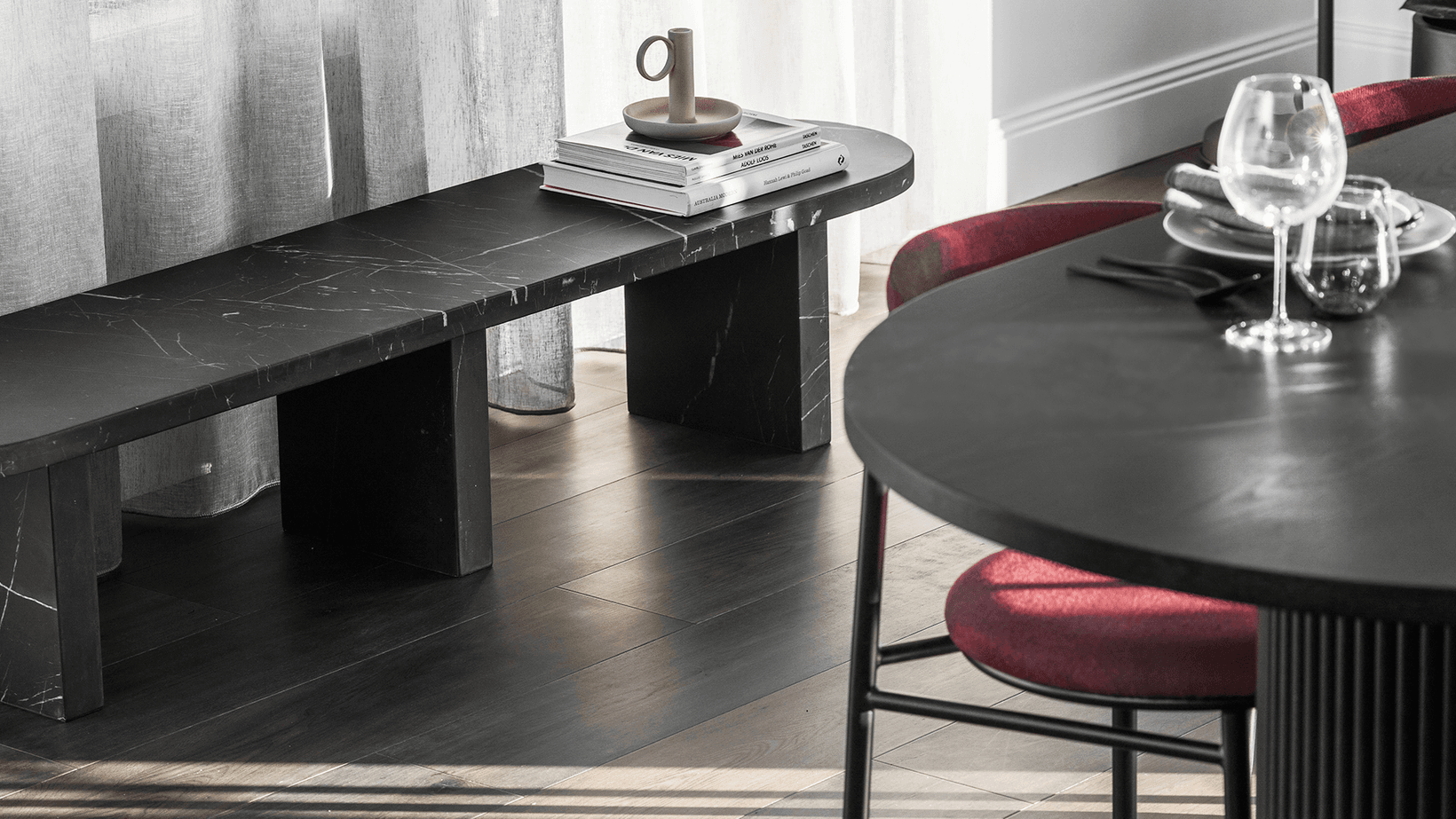 Floor and dining details in Gilchrist Homes display